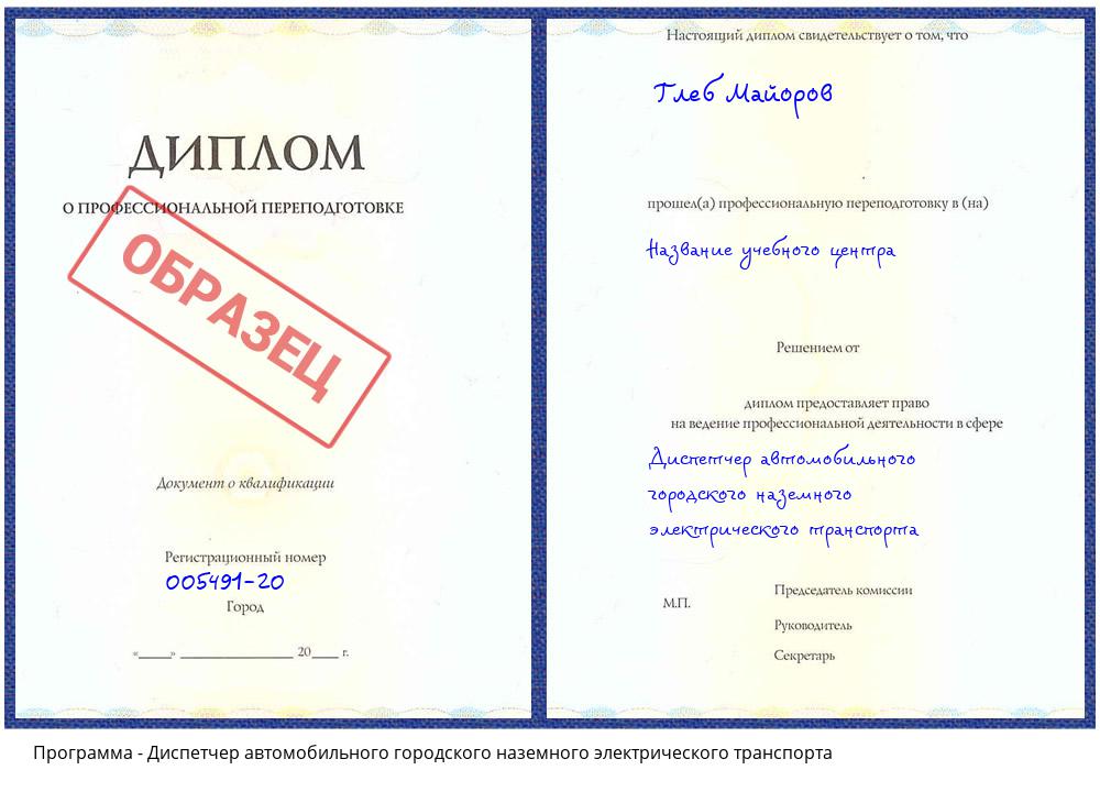 Диспетчер автомобильного городского наземного электрического транспорта Лесной