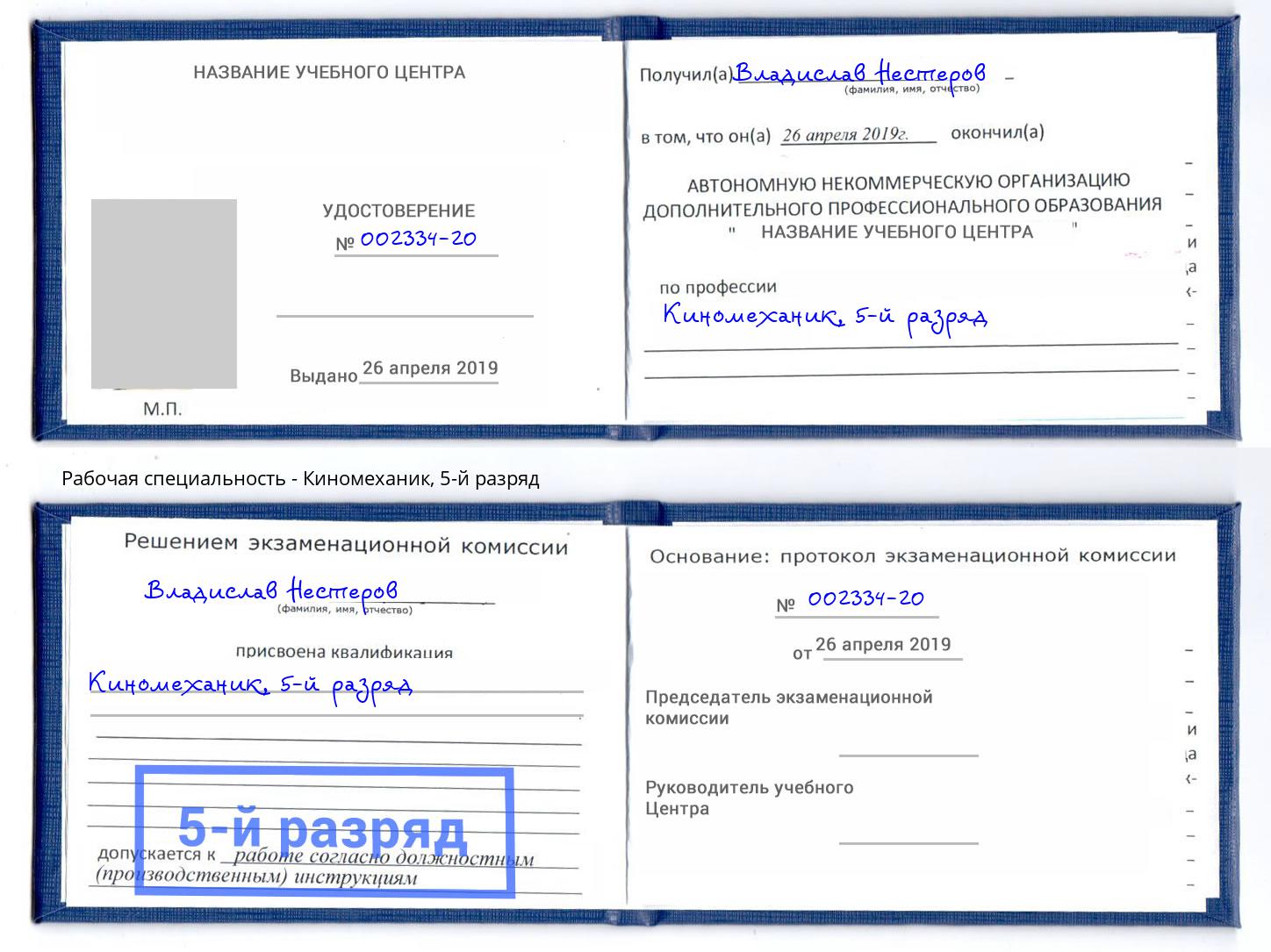 корочка 5-й разряд Киномеханик Лесной