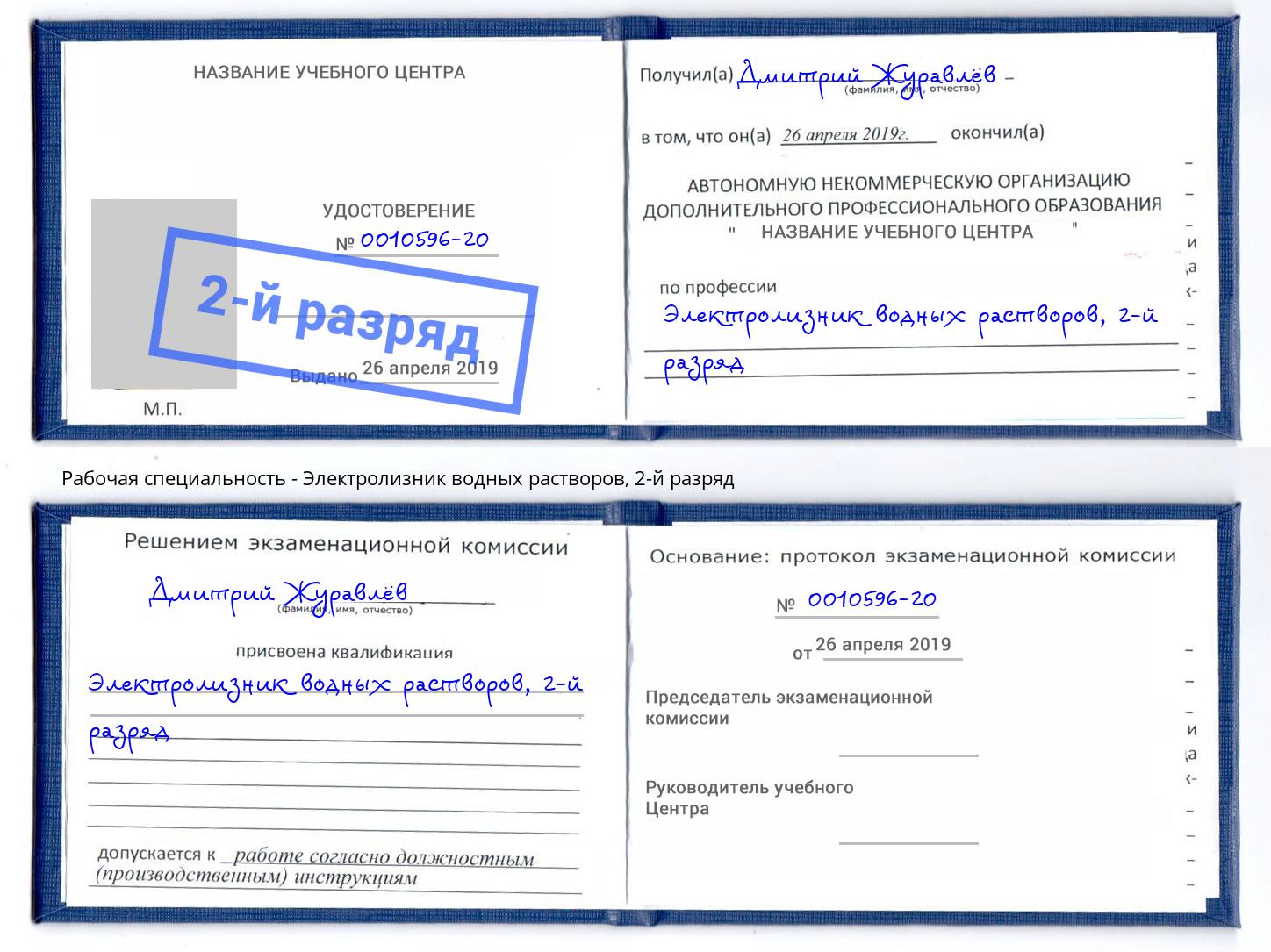 корочка 2-й разряд Электролизник водных растворов Лесной