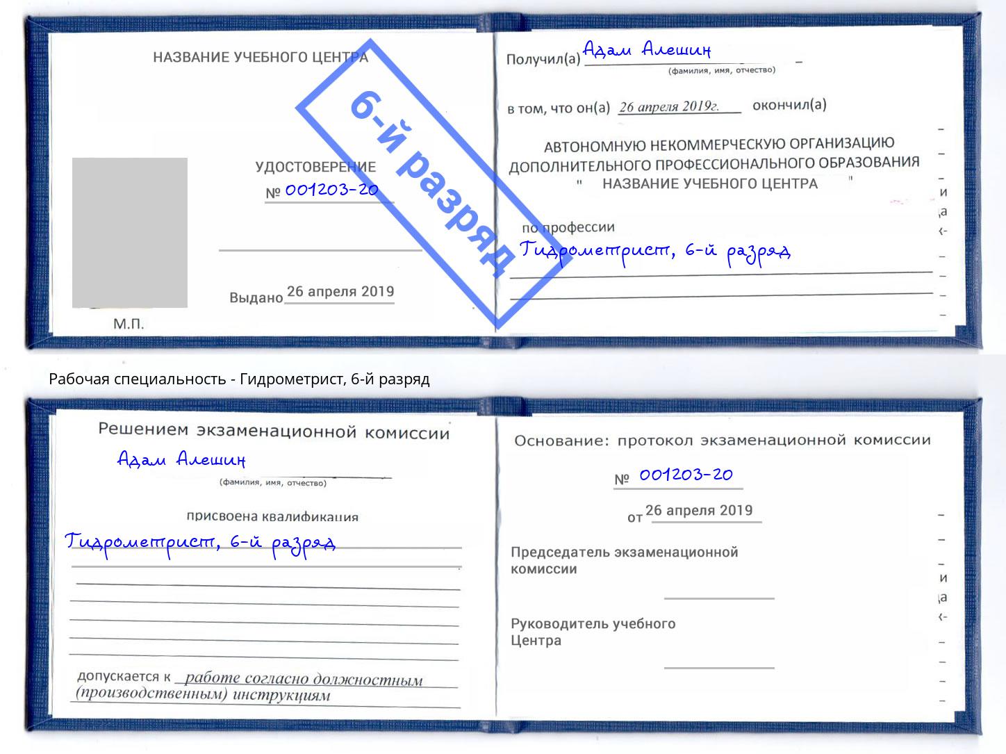 корочка 6-й разряд Гидрометрист Лесной