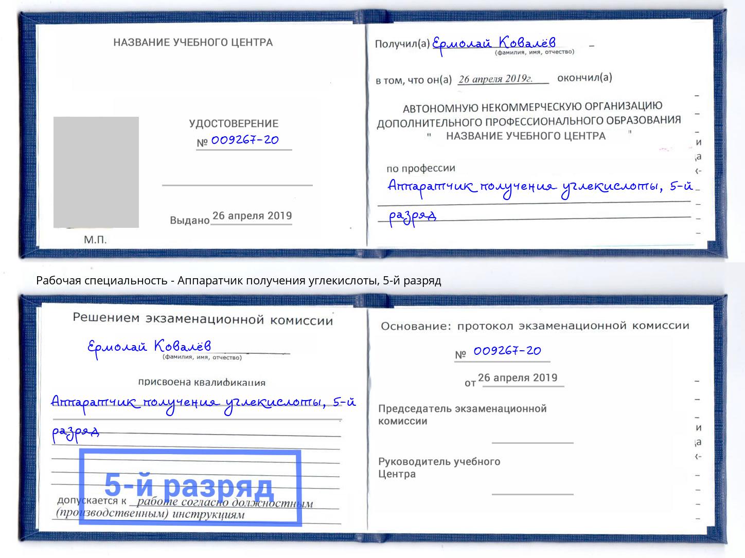 корочка 5-й разряд Аппаратчик получения углекислоты Лесной