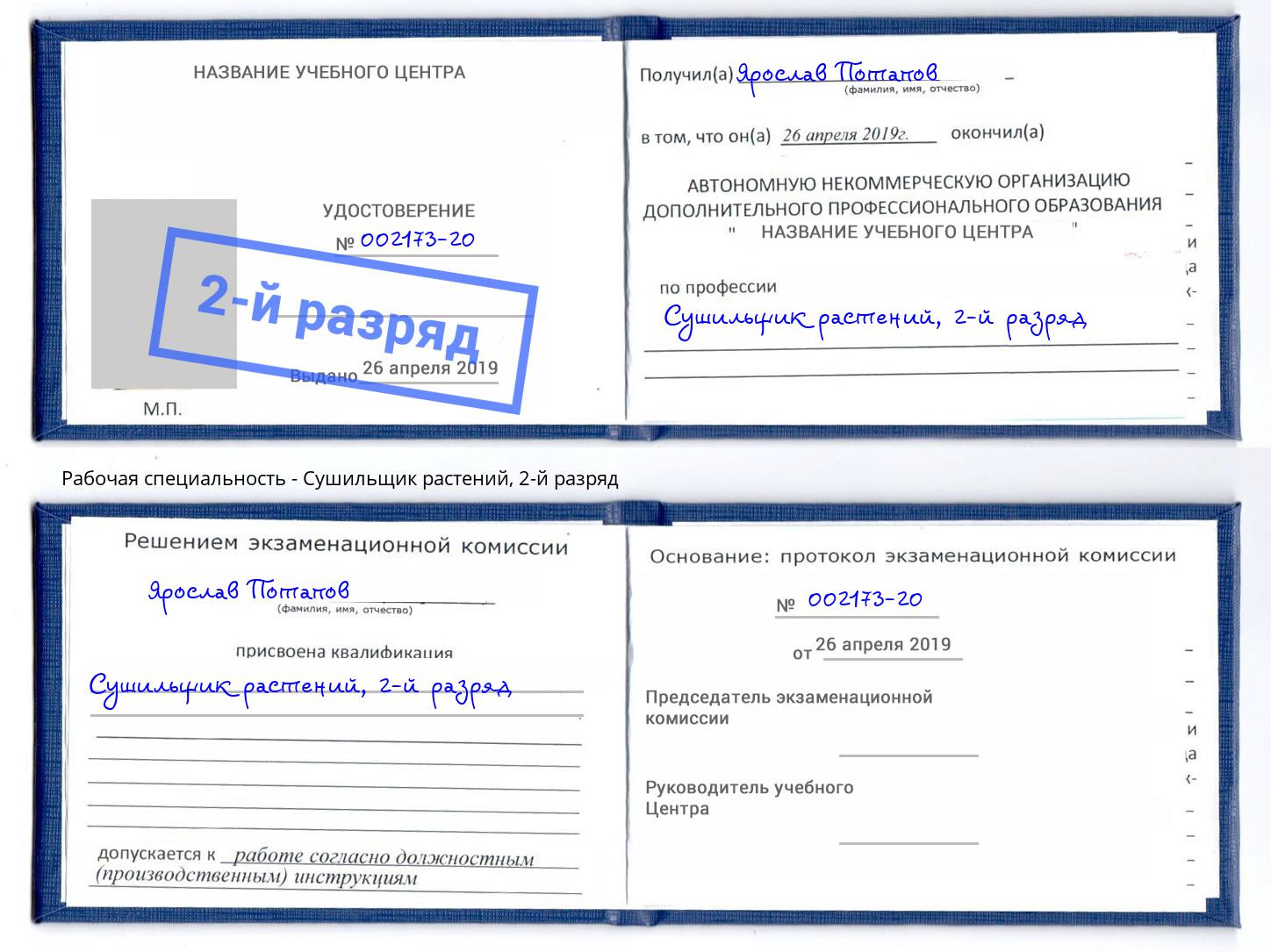 корочка 2-й разряд Сушильщик растений Лесной